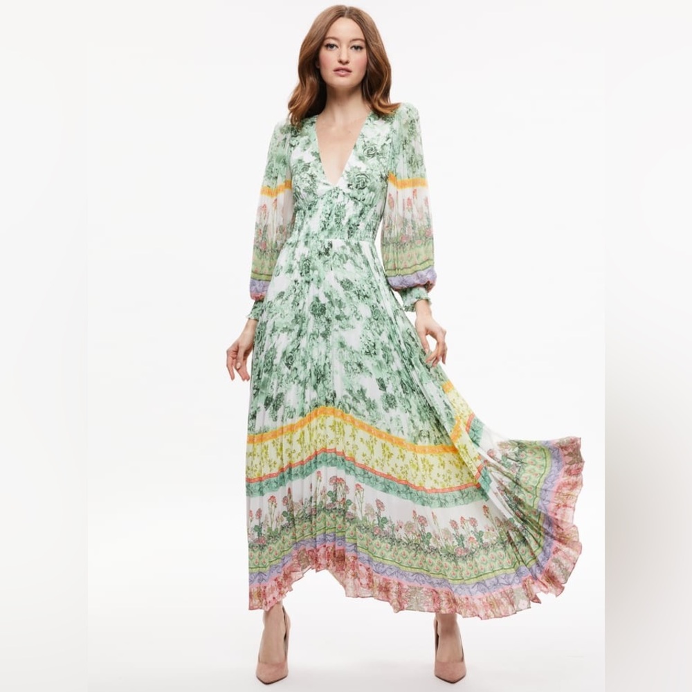 SION SUNBURST PLEATED MAXI DRESS